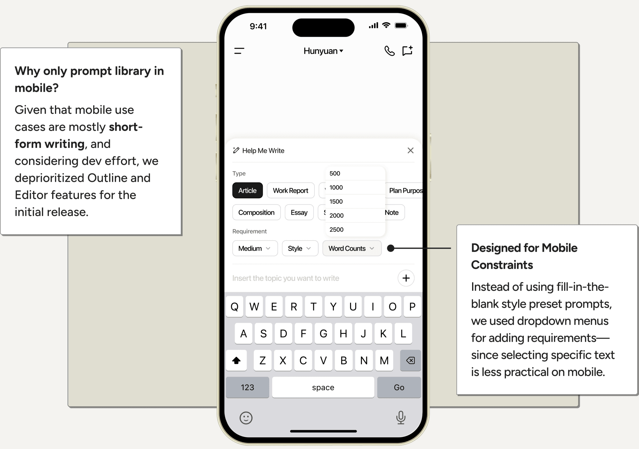 The mobile version of the writing feature