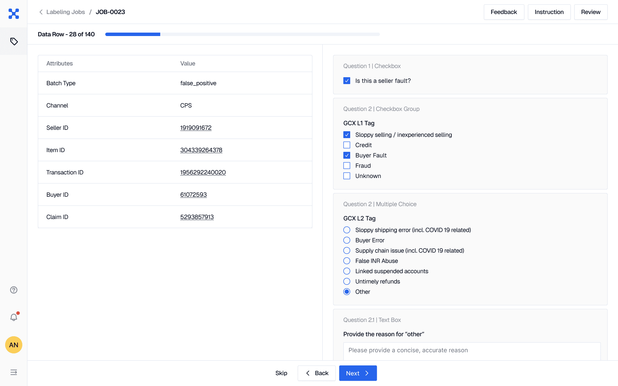 Label Studio, the internal data labeling tool