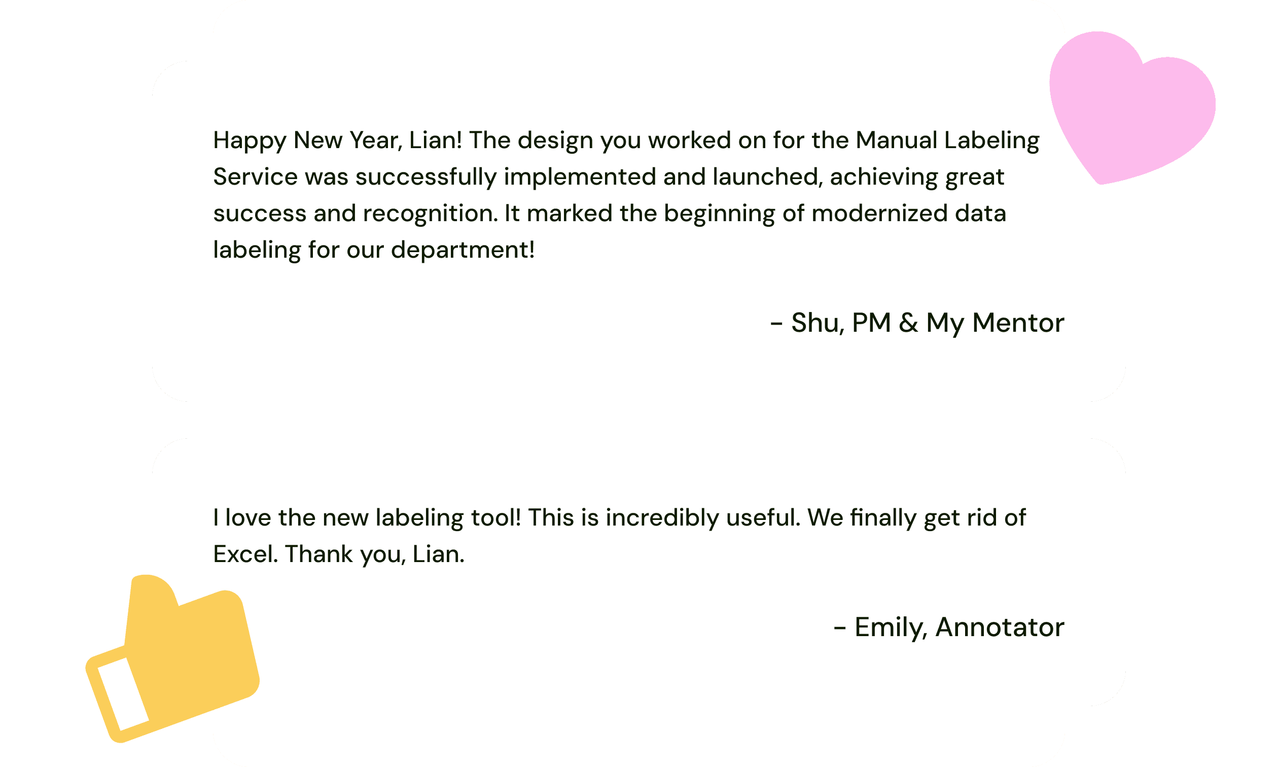 Thank-you messages from the PM and annotators after launch